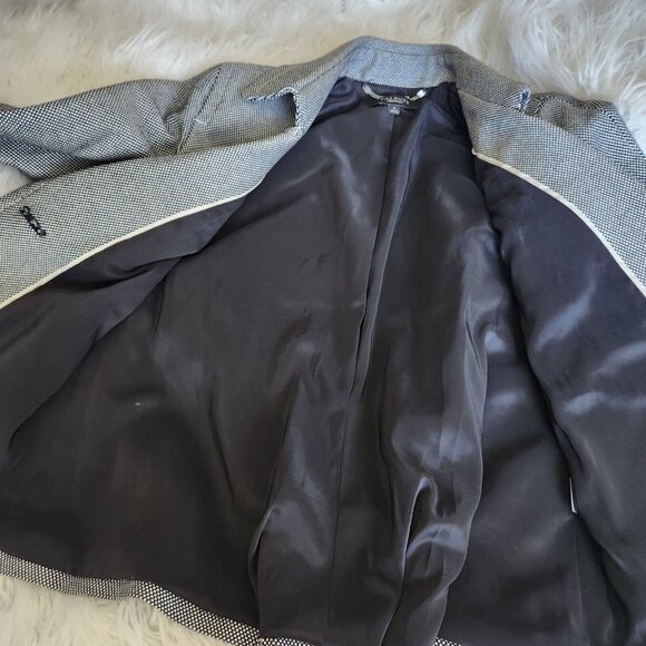 Talbots Tweed Crop Blazer Jacket Women Size 6 Collar Pleated Black Black Cotton - Picture 10 of 14